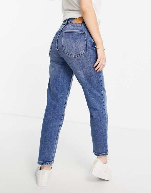 Stradivarius - Petite slim mom jean with stretch and rip in authentic blue  on Designer Wardrobe