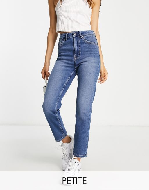 Stradivarius Petite cotton slim mom jeans with stretch in blue