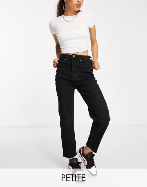 Stradivarius Petite slim mom jeans with stretch in black