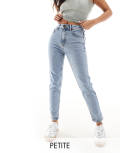 Stradivarius Petite slim mom jeans with stretch in washed blue