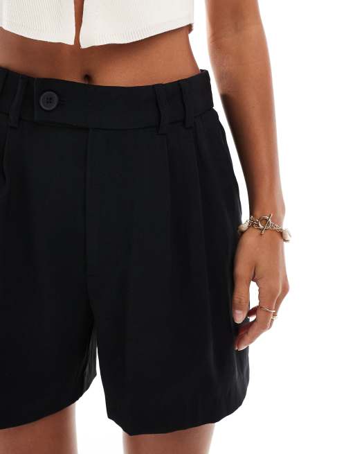 Stradivarius Petite soft touch tailored shorts in black ASOS