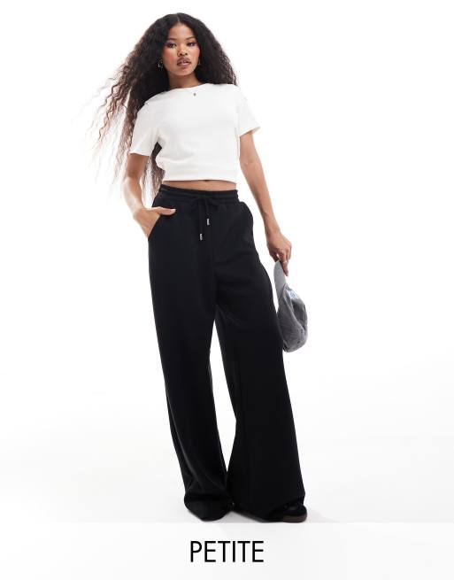 Stradivarius Petite soft touch wide leg jogger in black