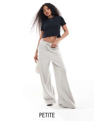 Petite soft touch wide leg sweatpants in light gray