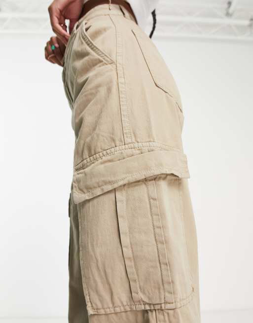 Stradivarius Petite – STR – Cargohose in Stein mit geradem Bein, 2 von 4