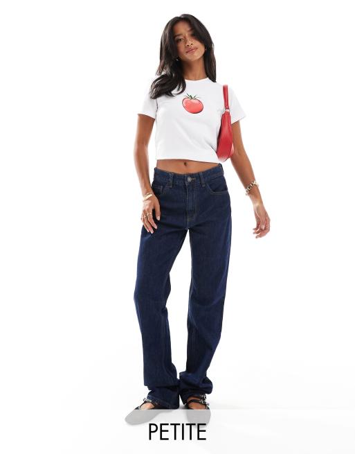 Stradivarius Petite - STR - Jeans met stretch en rechte pijpen in donkerblauw 