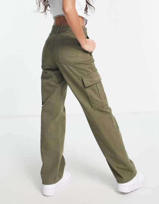 Pantalon cargo droit poches côtés Vert kaki