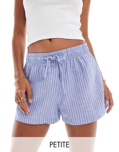 Stradivarius Petite - STR - Pantaloncini stile rustico blu a righe - view 1