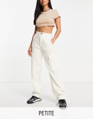 Stradivarius Petite Str Straight Leg Cargo Pants In White In White