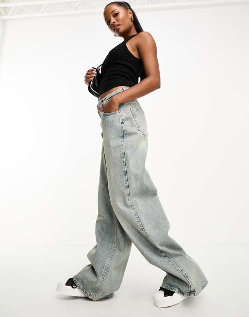 Stradivarius Petite – STR – Vintagetvättade baggy jeans, 4 av 5