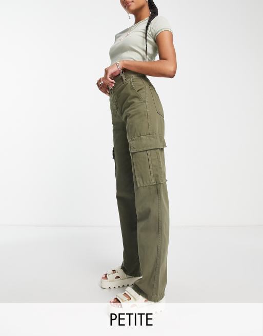 Stradivarius Petite straight leg cargo pants in khaki