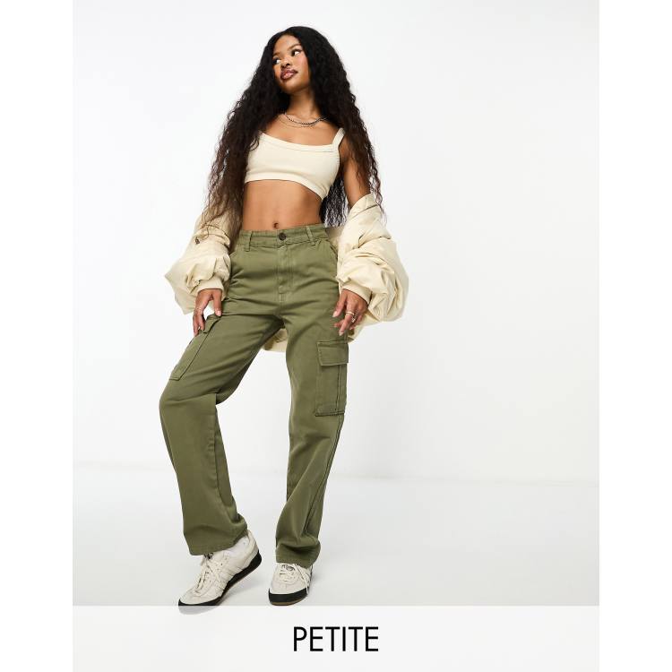 Petite Khaki Wide Leg Cargo Joggers