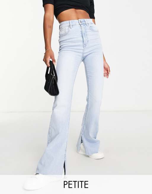 Stradivarius Tall stretch flare jeans with split detail in light