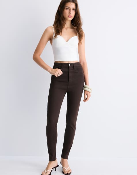 Stradivarius Petite super high-waist in brown - view 1