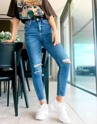 super high waisted distressed jeans