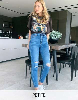 high waisted blue ripped skinny jeans