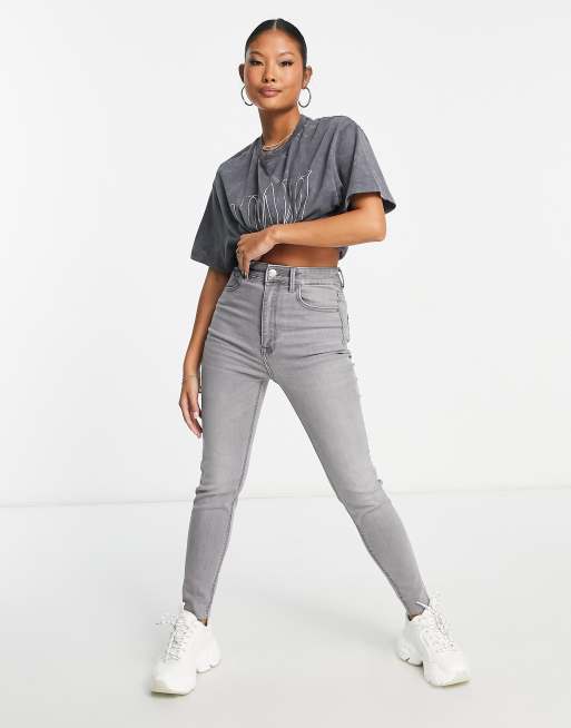 Stradivarius super high waist skinny jean in grey