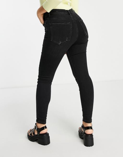 Stradivarius Petite super high waist skinny jeans in black