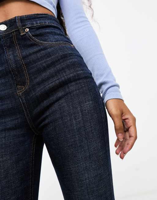 Stradivarius Petite super high waist skinny jeans in dark blue, 5 of 5