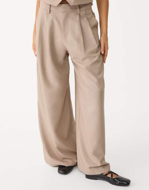 Stradivarius Petite super wide-leg adjustable trousers in brown