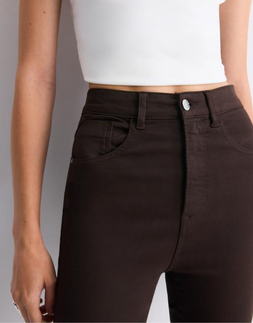 Stradivarius Petite superhoge taille in bruin, 4 van 7