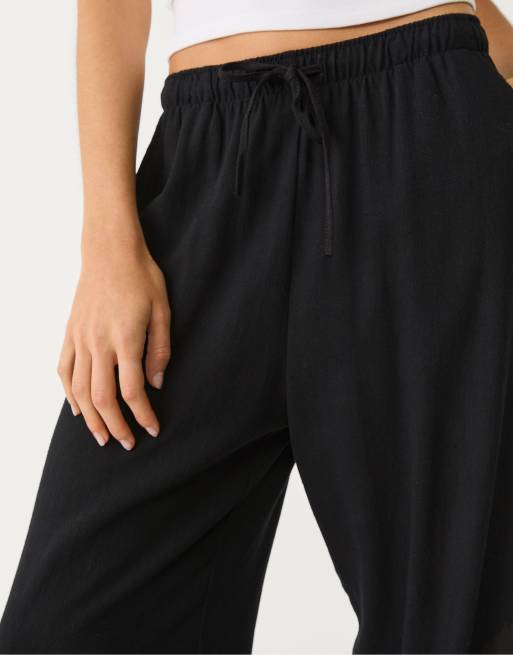 Stradivarius Petite – Svarta byxor i linnemix, 4 av 4