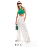 [Stradivarius] Stradivarius Petite tailored cotton super wide leg pants in white 12 WHITE