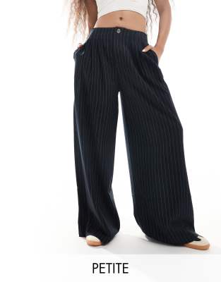 Stradivarius Petite tailored wide leg trouser in black