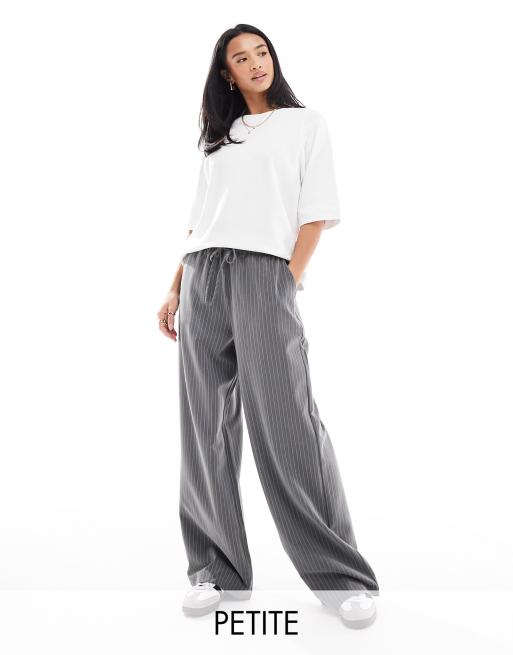 Stradivarius tailored drawstring waist trouser in grey pinstripe