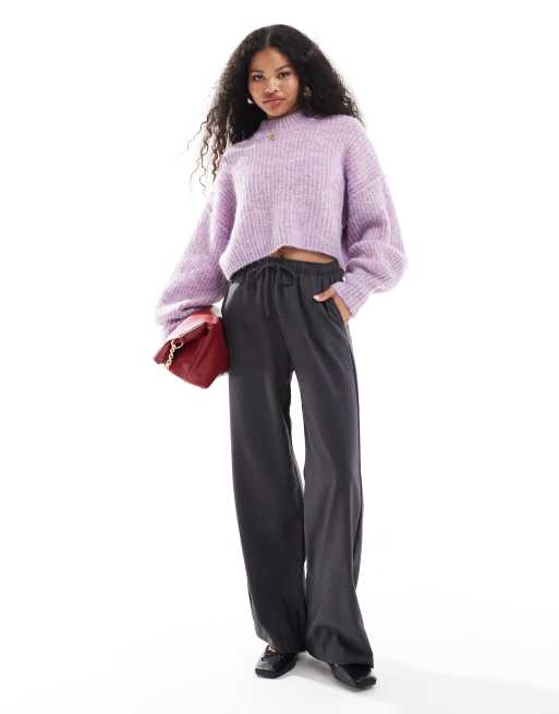 Stradivarius Petite tailored wide leg pants in gray