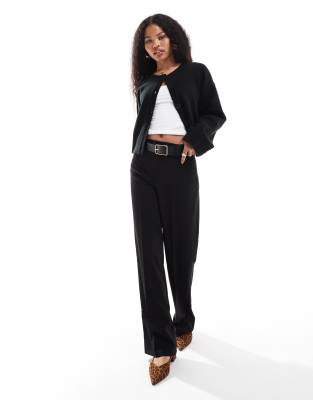 Petite tailored straight pants in black