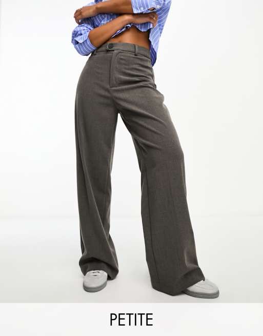 Stradivarius Petite tailored straight pants in dark gray