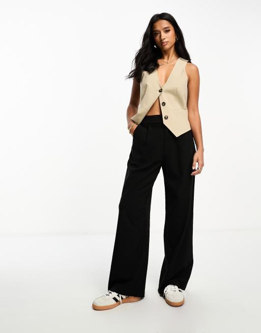 Stradivarius Petite tailored wide leg pants in black