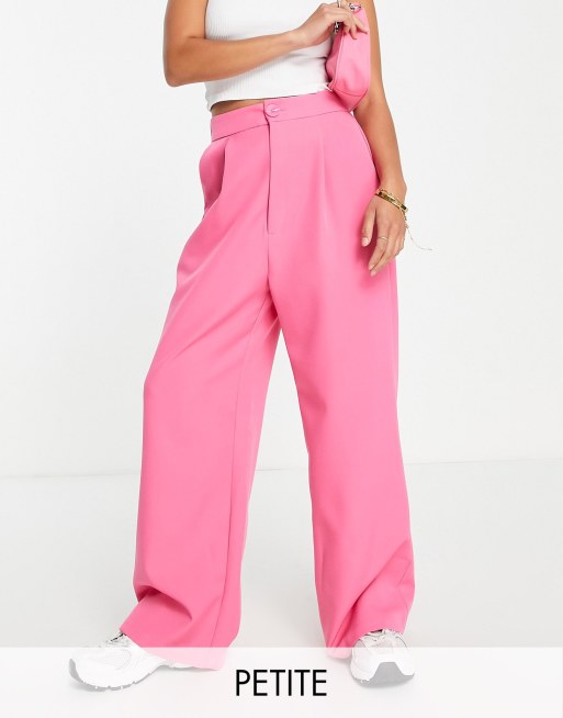 Stradivarius Petite tailored wide leg pants in pink | ASOS