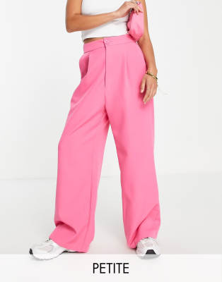 Stradivarius Petite tailored wide leg trouser in pink 