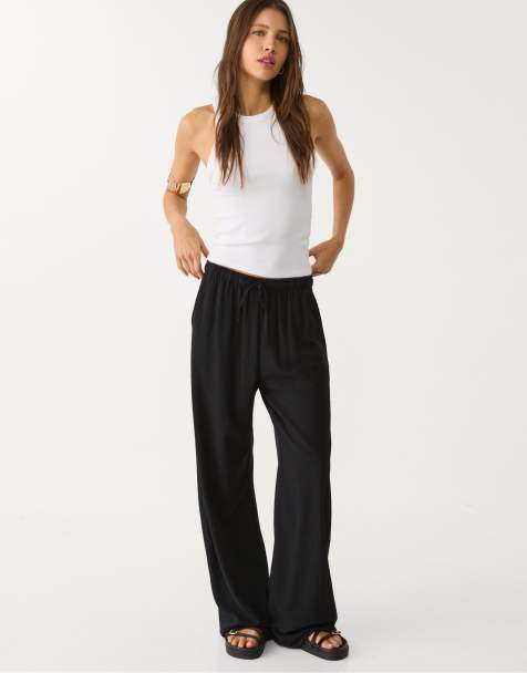 Stradivarius petite trousers with linen in black - view 1