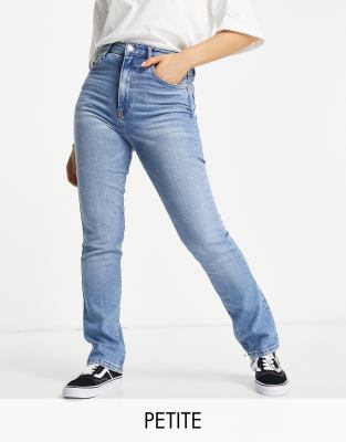 Stradivarius Cotton Slim Mom Jean With Stretch In Washed Blue - Mblue-blues In Blues