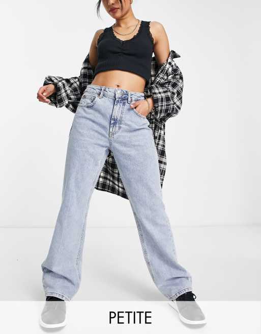 Stradivarius Petite vintage flare in jean in light blue 