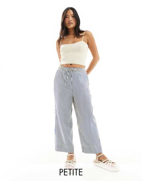 Stradivarius Petite seersucker pull on trouser in blue stripe 