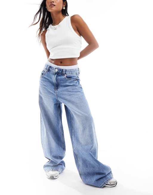 Stradivarius Petite wide leg jeans with boxer waist in