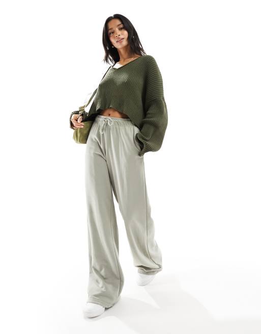 Stradivarius Petite wide leg sweatpants in washed khaki