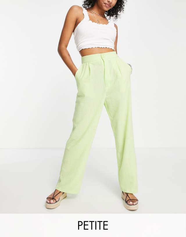 Stradivarius Petite wide leg linen dad pants in light wash green