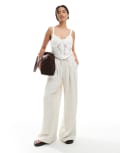 [Stradivarius] Stradivarius Petite wide leg pull pants in beige-Neutral XL BEIGE