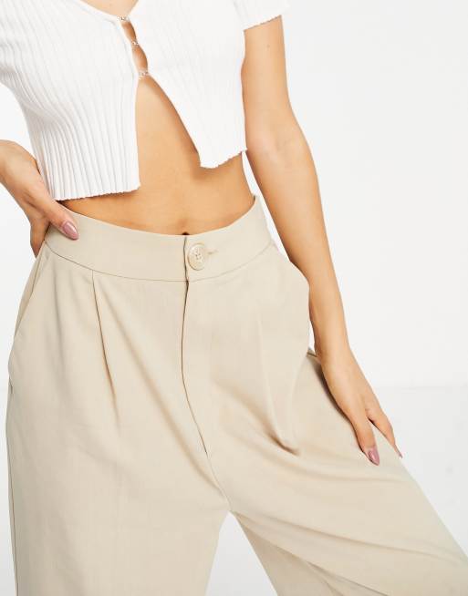 Petite Beige Oversized Wide Leg Washed Joggers