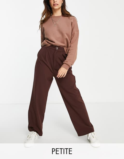 Stradivarius Petite slim tailored trousers in dark beige, ASOS