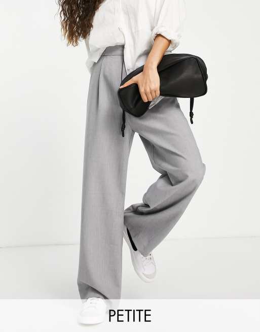 Asos Stradivarius Petite wide leg relaxed dad pants in gray, ASOS