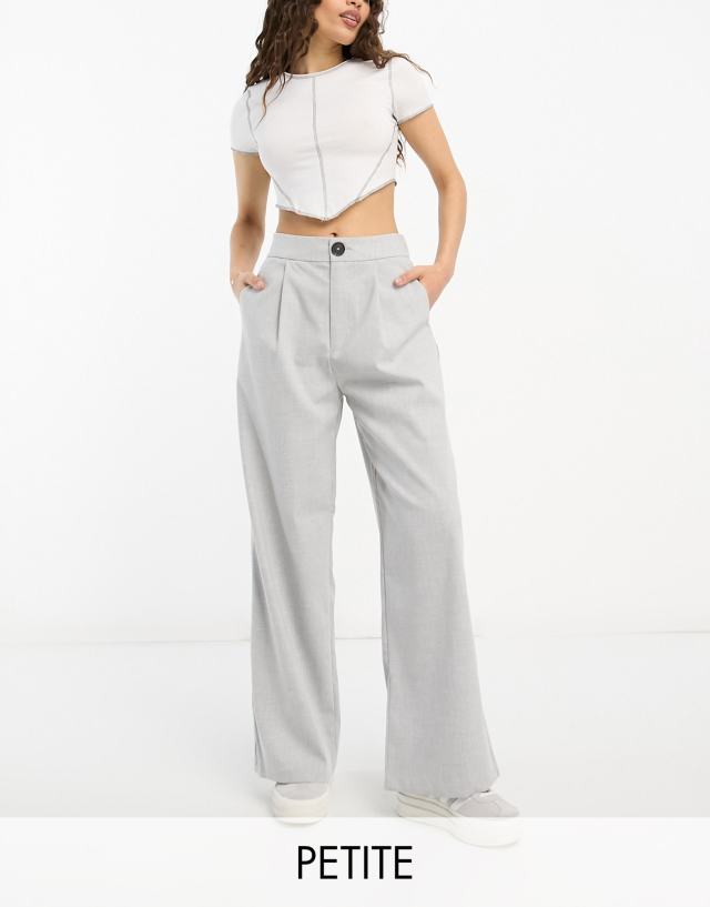 Stradivarius Petite wide leg relaxed dad pants in gray