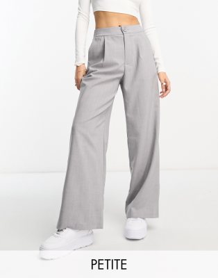 Stradivarius Petite Wide Leg Relaxed Dad Pants In Gray In Gray