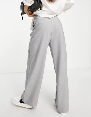 Asos Stradivarius Petite wide leg relaxed dad pants in gray