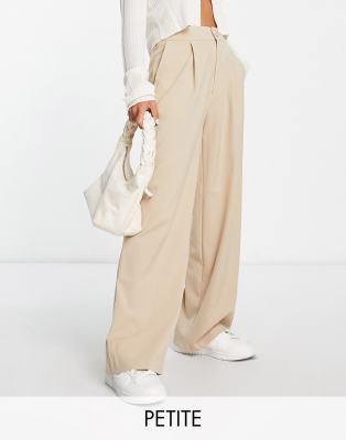 Stradivarius Petite wide leg relaxed dad trouser in beige