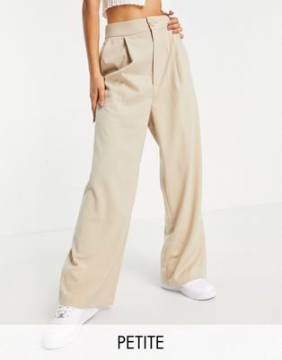 Stradivarius Petite wide leg relaxed dad trousers in beige  - ASOS Price Checker